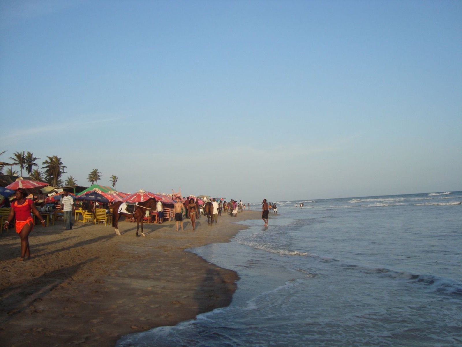People and shoreline at Labadi Beach in Accra